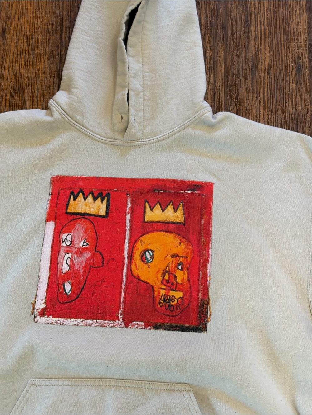 Men's Jean Michel Basquiat Hoodie Beige Empire L Art Icon NYC Street Highbrow